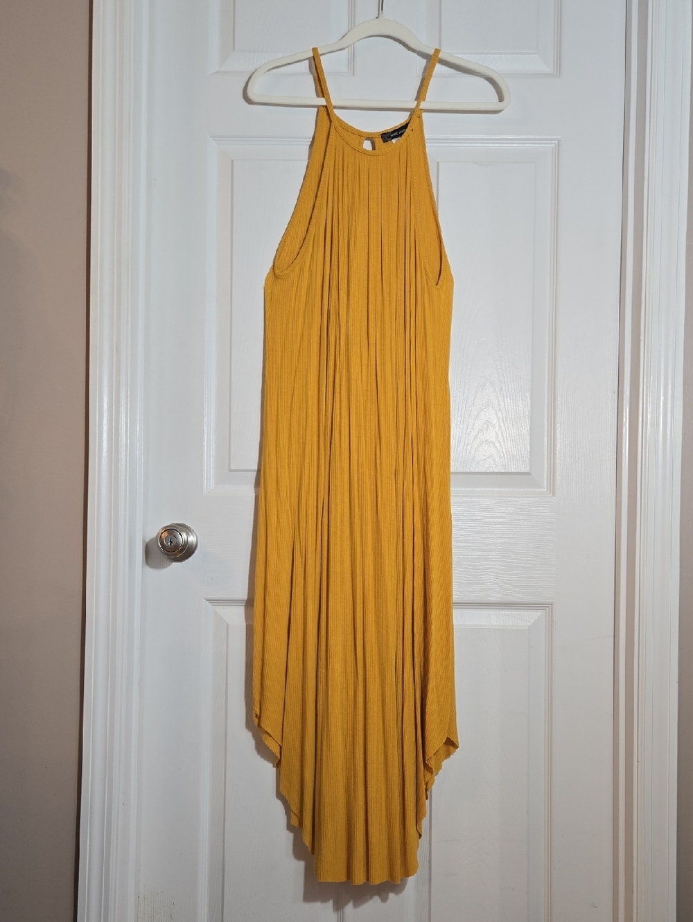 MRT 1030 Mustard Yellow High-Low Ribbed Halter Maxi Dress Size Medium